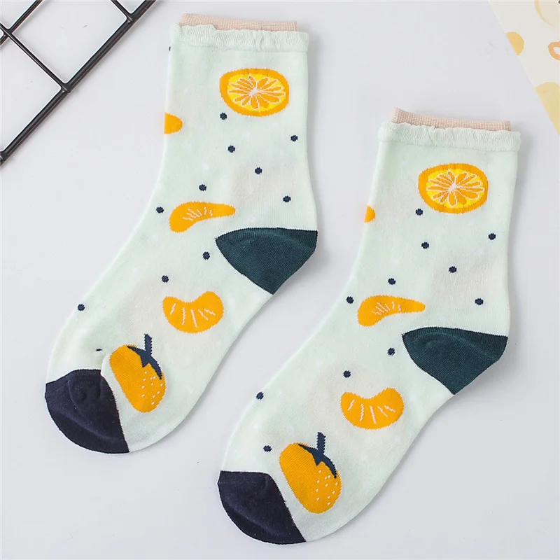 White Orange Милый комплект для девочек с изображением героев мультфильмов, фруктов, коттоновые носки Веселые orange банан груша арбуз рисунком Земляничная принцесса Лолита носки, подарок на Рождество - Цвет: White Orange