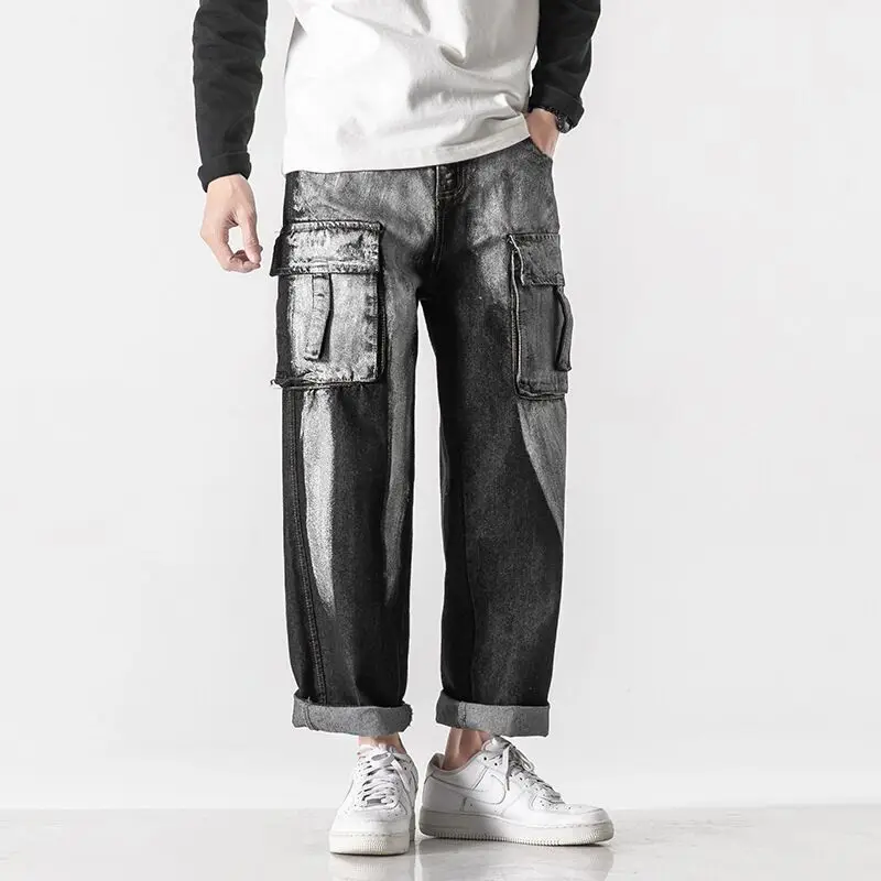 

Fashion wash jeans New Retro tie-dyed Black baggy men's jeans