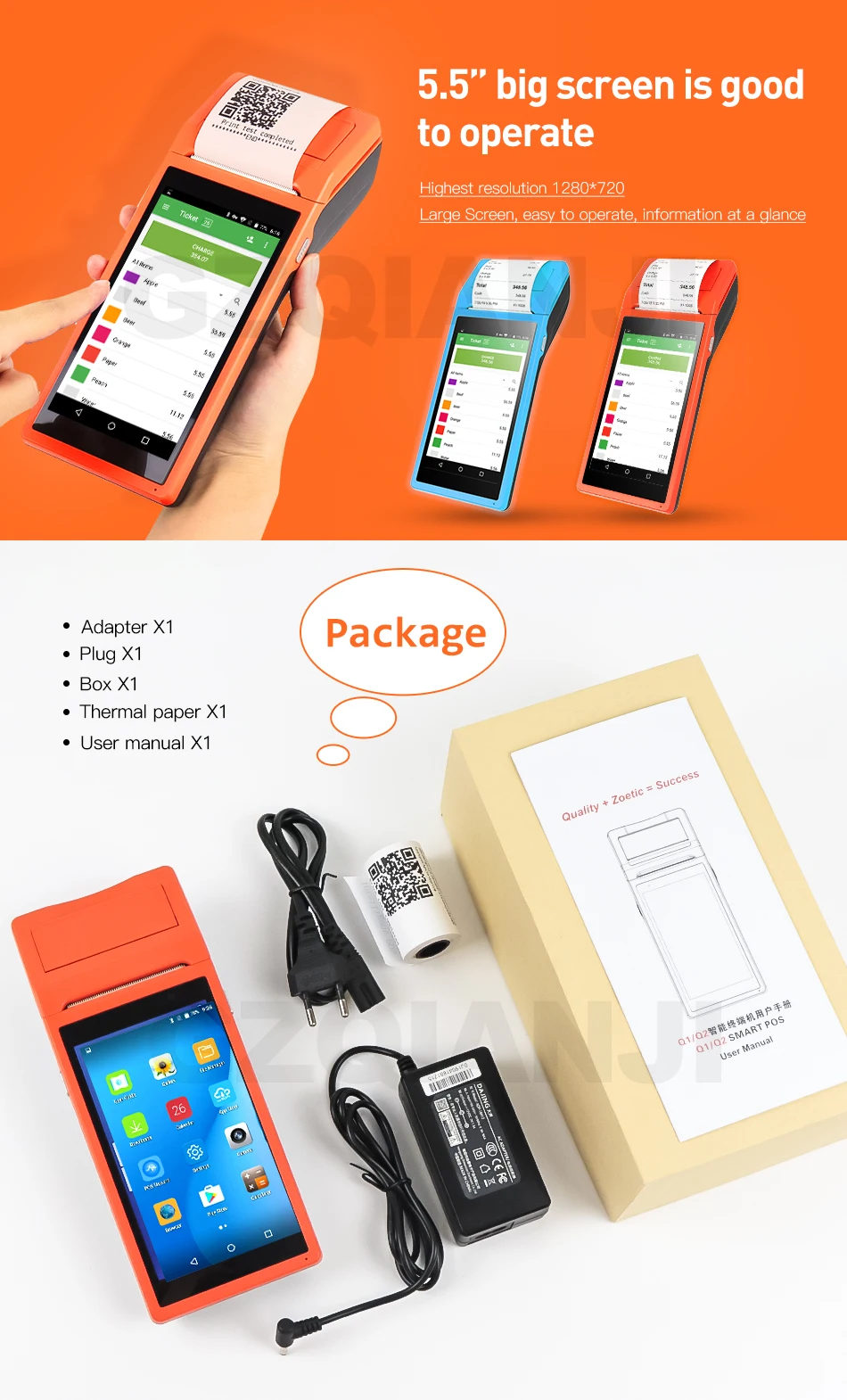 Handheld Terminal Android Rugged PDA Barcode Camera Scanner Pos terminal built in thermal bluetooth printer 58mm Data Collector