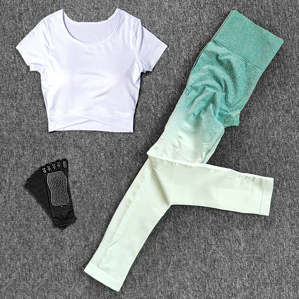 Женский бесшовный комплект для йоги из 2 предметов спортивные штаны тренажерного