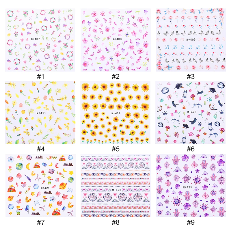1 лист красочные наклейки для ногтей серии цветов смешанный узор бумага