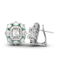 luxury green stud earrings for women silver color geometric white cubic zirconia earring engagement wedding brincos jewelry