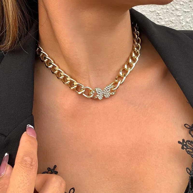 

Delicate Jewelry Butterfly Pendant Necklace Pretty Design High Quality Shiny Crystal Chunk Chain Necklace For Women Accessories