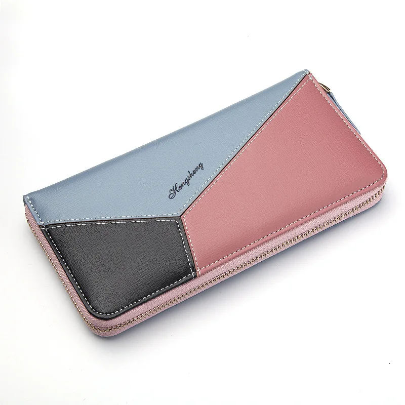 

Women's long wallet zipper multi-layer stitching geometric multi-function large-capacity card holder mobile phone change clutch