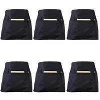 6 pack black waist aprons with 3 pockets half aprons for waitress waiter 24 x 12 inch server aprons for holding server book gu