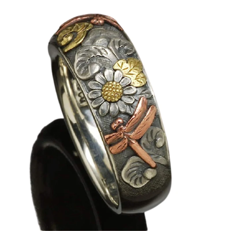 

Vintage Carved Ring Unisex Flower Dragonfly Animal Male and Female Rings Party Anniversary Gift for Friend Ring Jewelry