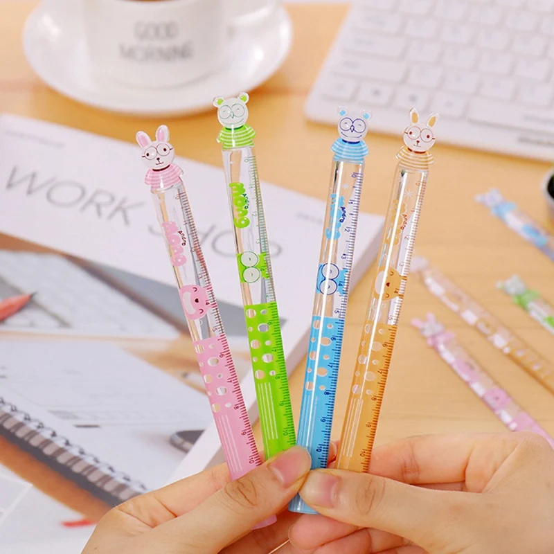 

2 Pcs/pack Of Ruler Set For Primary School Students, Cute Cartoon Drawing Ruler Korean Stationery School Supplies Color Random