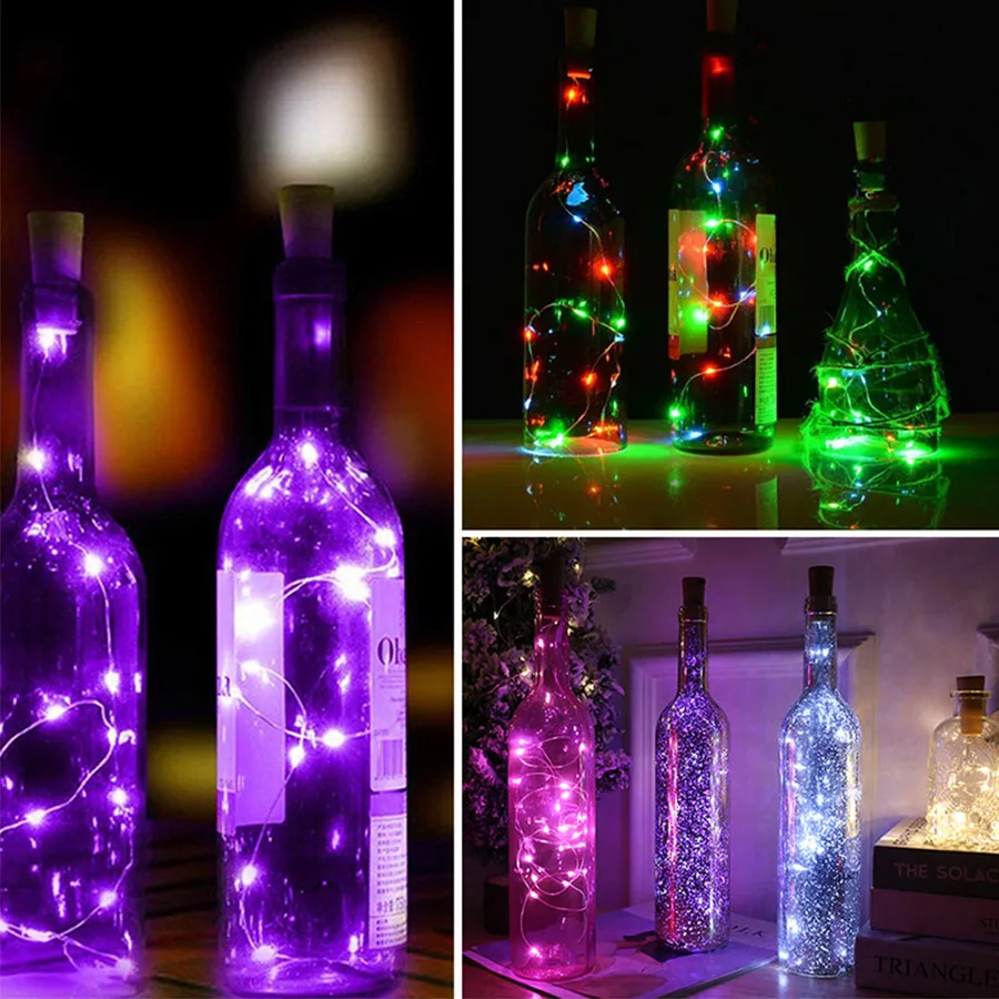 

Battery Powered Garland Wine Bottle Lights with Cork 2M 20 LED Copper Wire Colorful Fairy Lights String for Party Wedding Decor