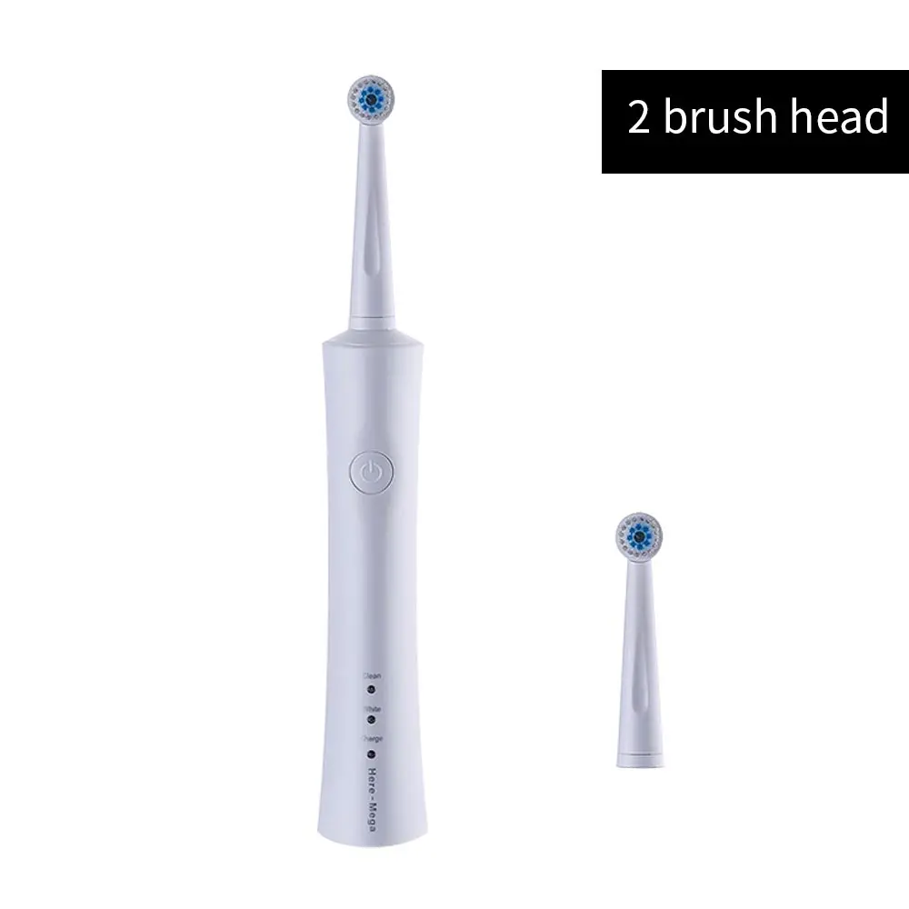 R02 white-2heads Здесь Мега электрическая зубная щетка вращающаяся взрослая автоматическая зубная щетка USB перезаряжаемая щетка для чистки головки сменные умные - Цвет: R02 white-2heads