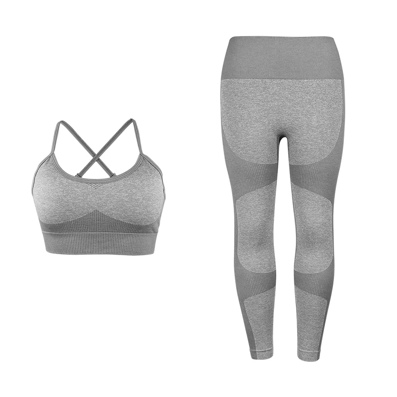 light gray Бесшовные леггинсы для спортзала, спортивные, для женщин, для фитнеса, для женщин, компрессионные, для тренировок, пуш-ап, облегающие, Joga, комплект из 2 предметов, женская одежда - Цвет: light gray