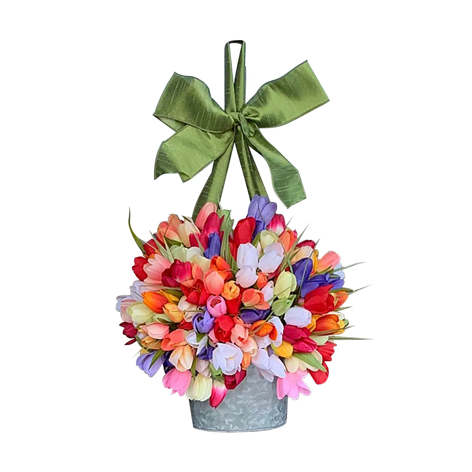

Spring-Tulip Door Bucket Wreath Mother's Day Gift Wreath Decoration 24 tulips Romantic Holiday Lights For Wedding Party Decor