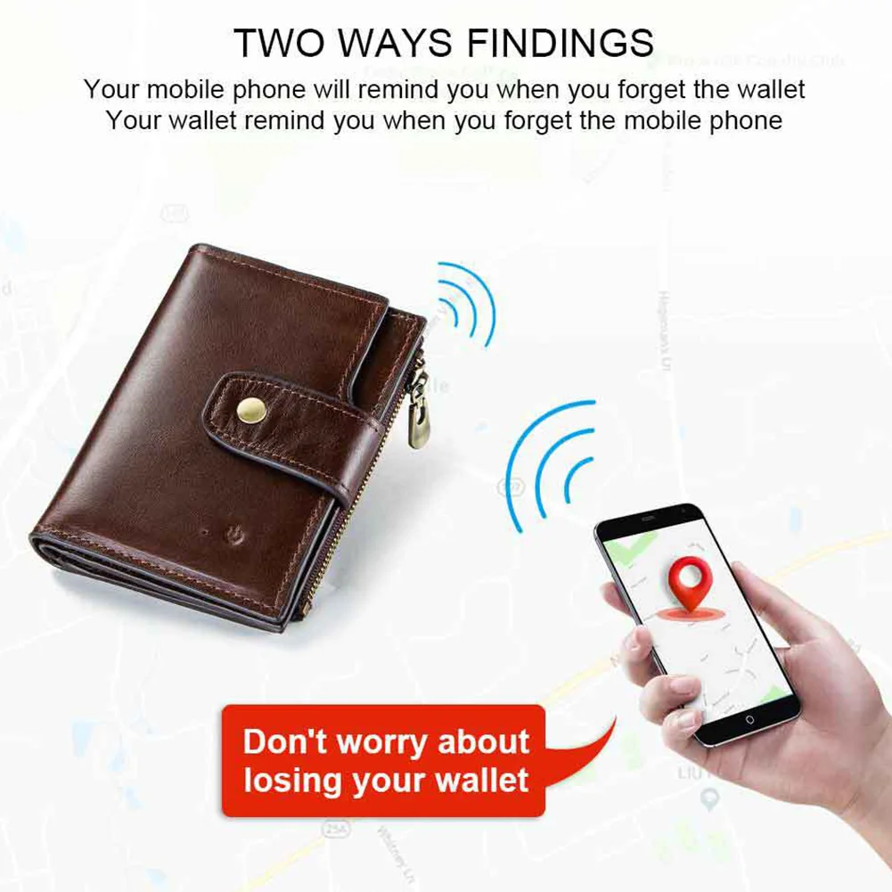 Мужской умный кошелек с защитой от потери, кошелек с функцией Bluetooth, RFID, Ретро стиль, большой емкости, популярный