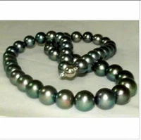 stunning 10 11mm perfect round tahitian black pearl necklace 18inch