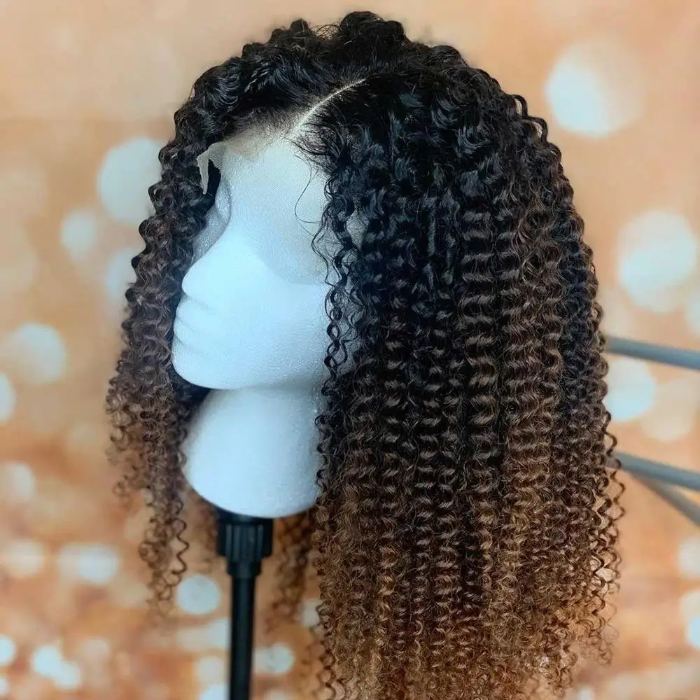 1b 30 afro wig 1b 30 Омбре афро кудрявый парик на кружеве с детскими волосами бразильские Реми короткие кудрявые человеческие волосы парики 13X4 4b-4c 150% натуральный - Цвет: 1b 30 afro wig