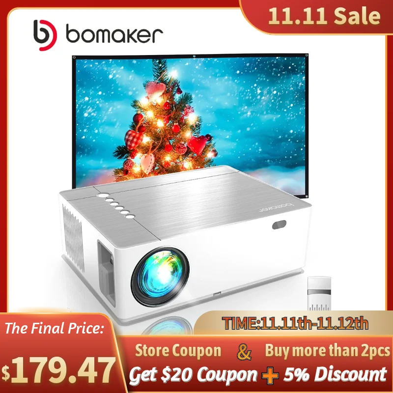 

BOMAKER LED Projector 300 ANSI Lumen WIFI Full HD 1080P 300 inch Big Screen Proyector 3D Home Theater Smart Video player