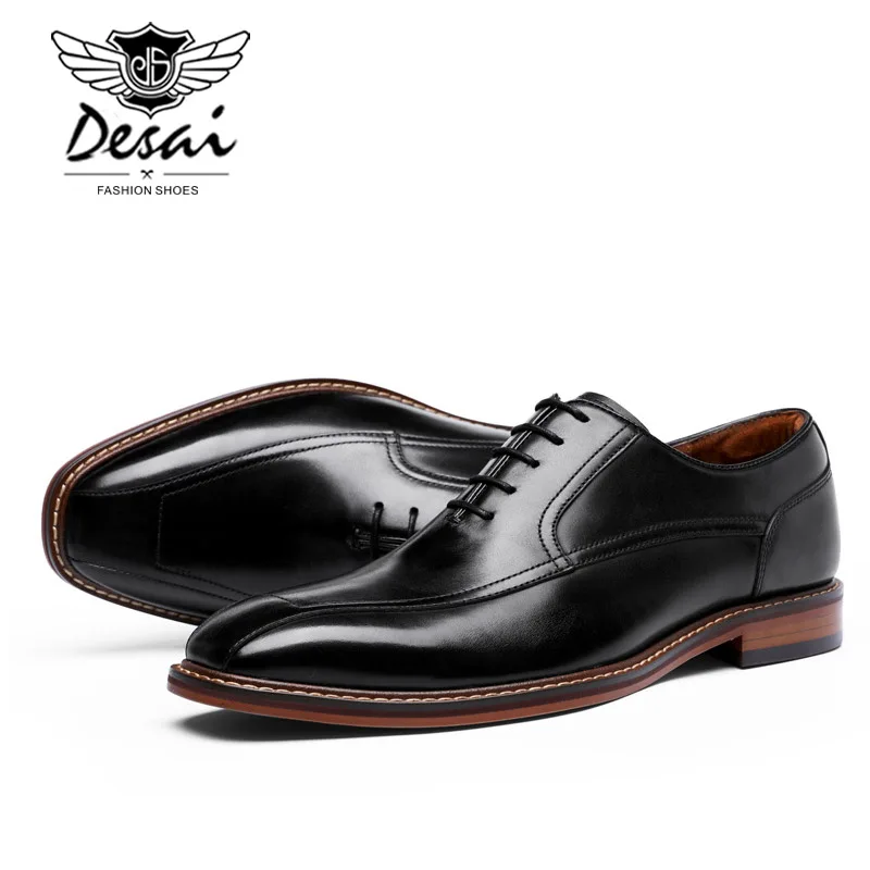 Мужские модельные туфли в стиле ретро DESAI коричневые деловые из натуральной кожи