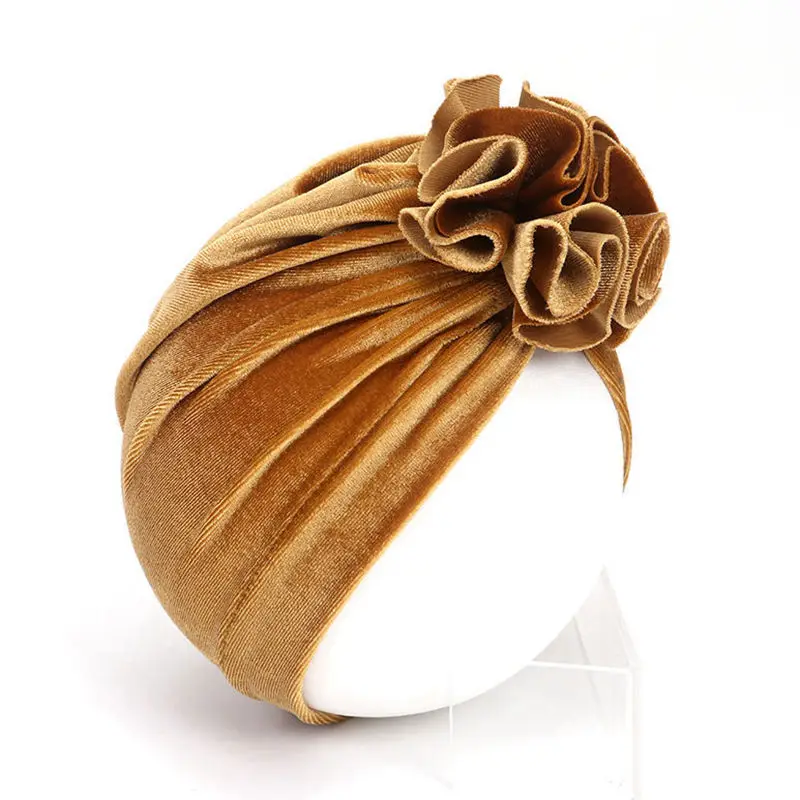 Новинка зимняя женская Шапка-бини с узлом золотистая бархатная детская теплая