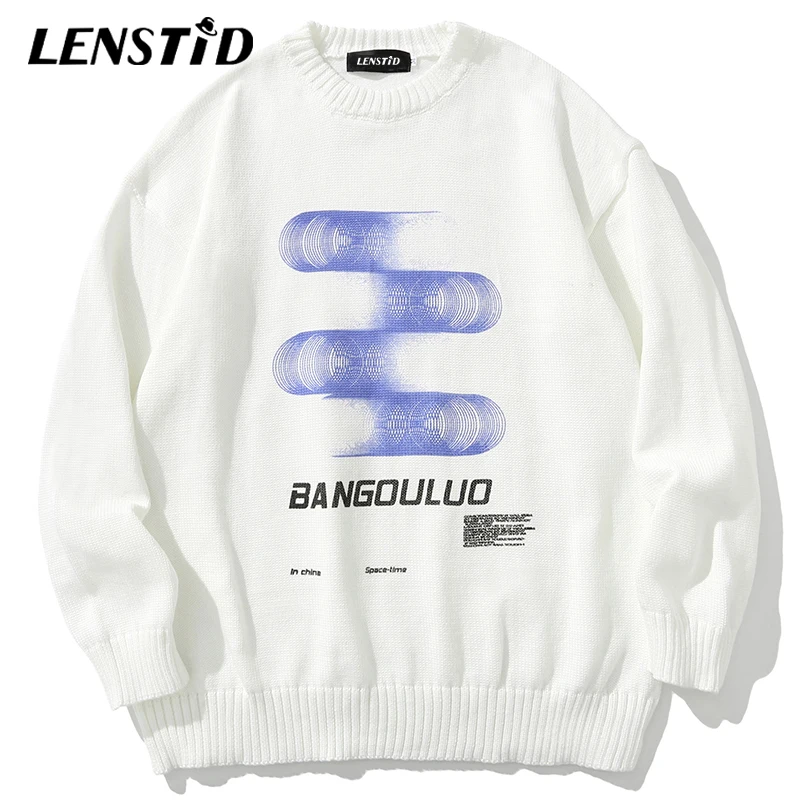 LENSTID Men Hip Hop Knitted Jumper Sweaters Creative Pattern Print Streetwear Harajuku Autumn Hipster Casual Knitwear Pullovers | Мужская