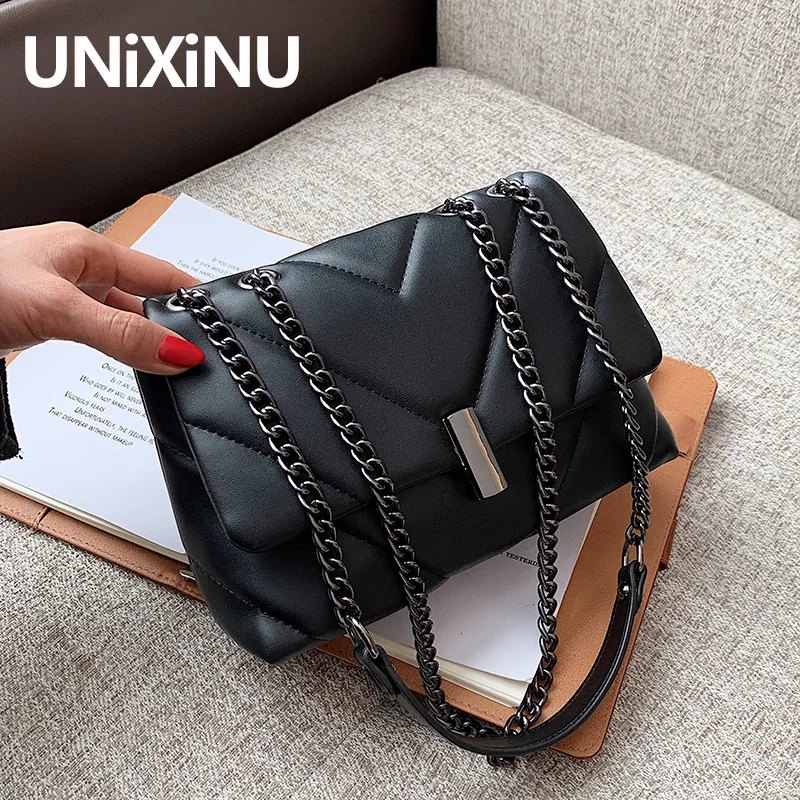 

Solid Color Chevron Chain Flap Crossbody Bags for Women 2021 PU Leather Minimalist Shoulder Bag Female Luxury Small Women's Bag