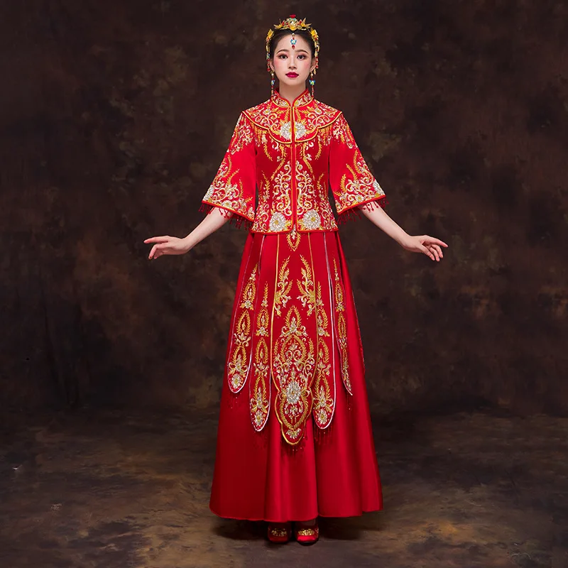 Cheongsam китайское женское свадебное платье QiPao вышивка вечернее длинное la robe de mariee