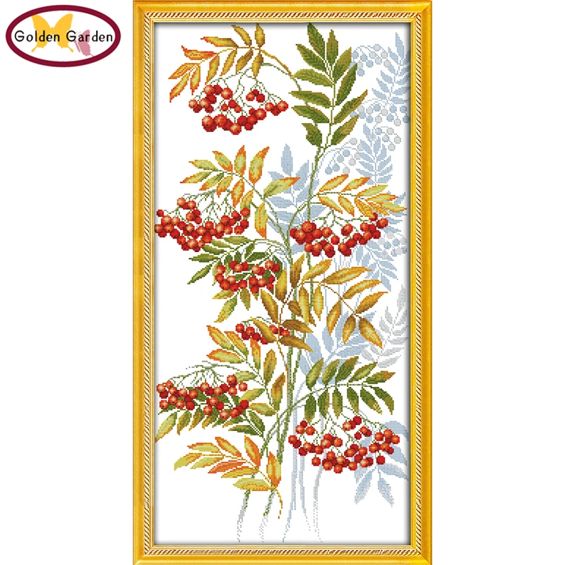 

GG Small Red Fruit Stamped Cross Stitch 11CT14CT DIY Kits Needlework Embroidery Sets Joy Sunday Cross Stitch Set for Home Decor