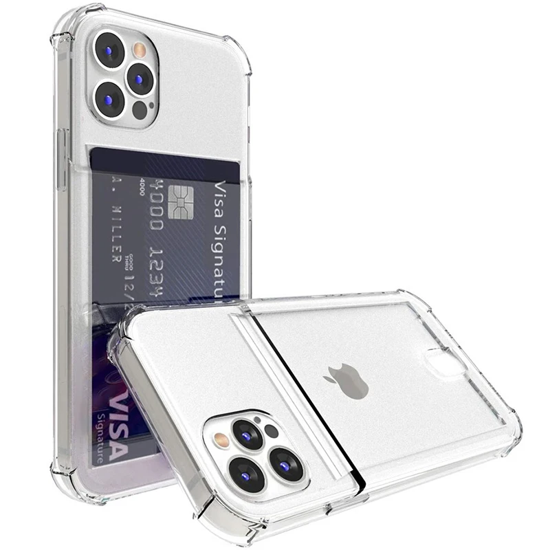 

Противоударный Прозрачный чехол для телефона iPhone 12Mini 13 12 11Pro Max X XS XR 7 8 Plus SE 2, мягкий силиконовый чехол-бумажник с держателем для карт