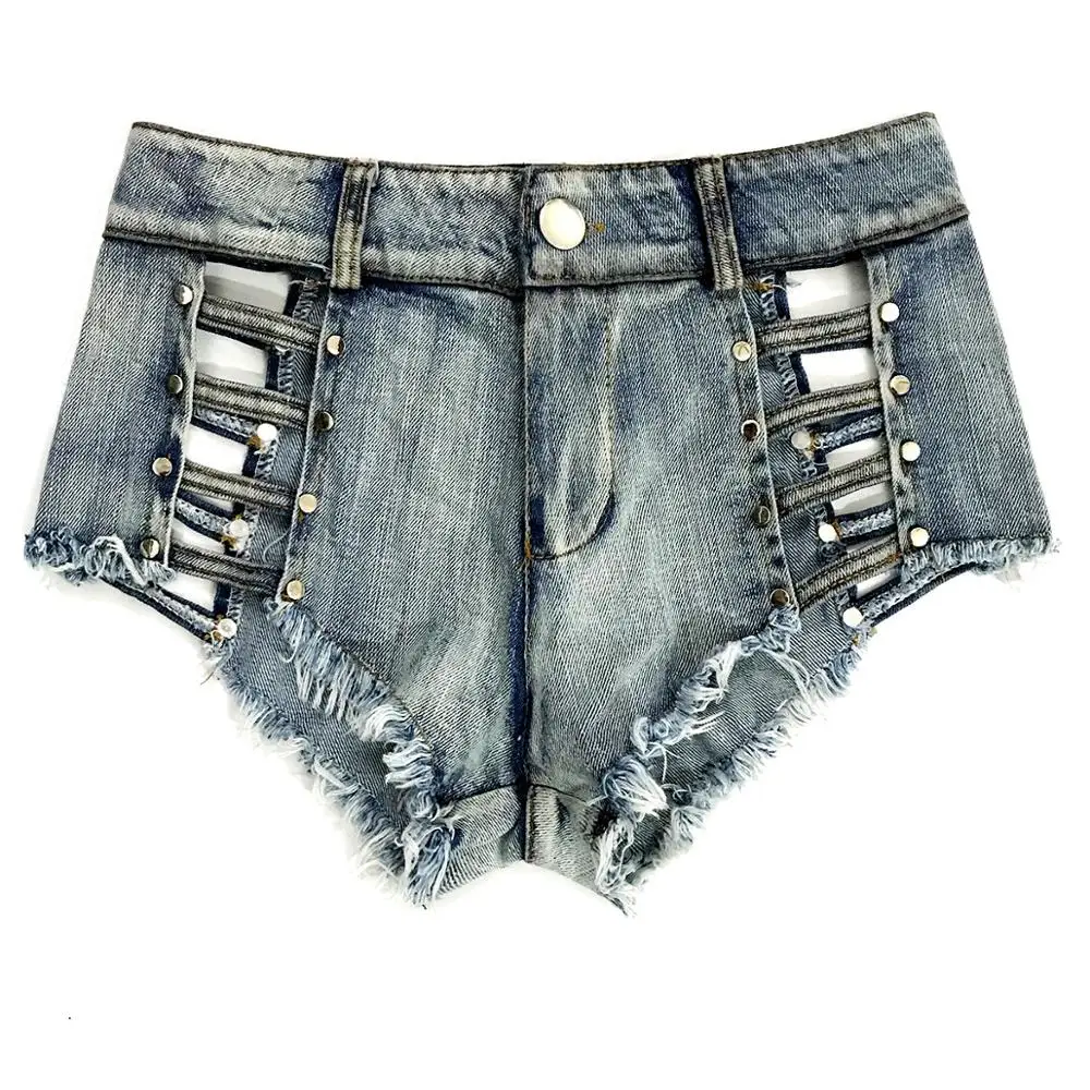 

2020 New Arrivals Female Fashion Sexy Summer Women Denim Shorts High Waists Hollow Out Blue Sexy NIght Club Sexy Short Jeans