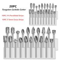 20pcs 3mm shank tungsten carbide rotary files burrs set for dremel accessories milling cutter drill bit engraving bits carving