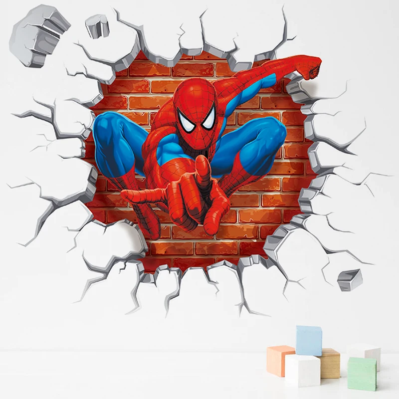 

3D Spiderman Wall Stickers For Kids Room Decoration Home Bedroom PVC Decor Cartoon Movie Mural Wall Art Decals