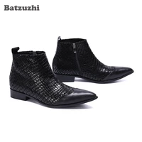 batzuzhi black leather boots men new fashion men boots pointed toe zip black business dress boots gentlemen botas hombre us12