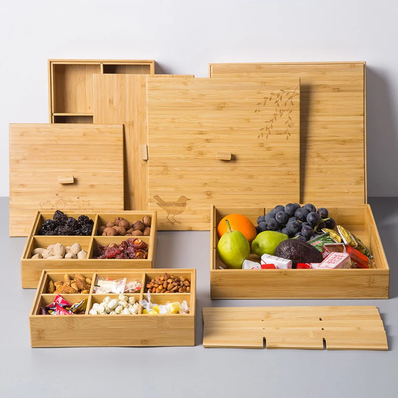 Тарелка для сушеных фруктов из натурального бамбука креативные точки с крышкой