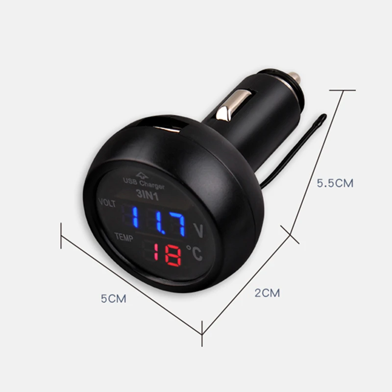 

Car Tools USB Charger Digital Car Battery Voltage Voltmeter Temperature Meter Monitor For 12V And 24V Battery