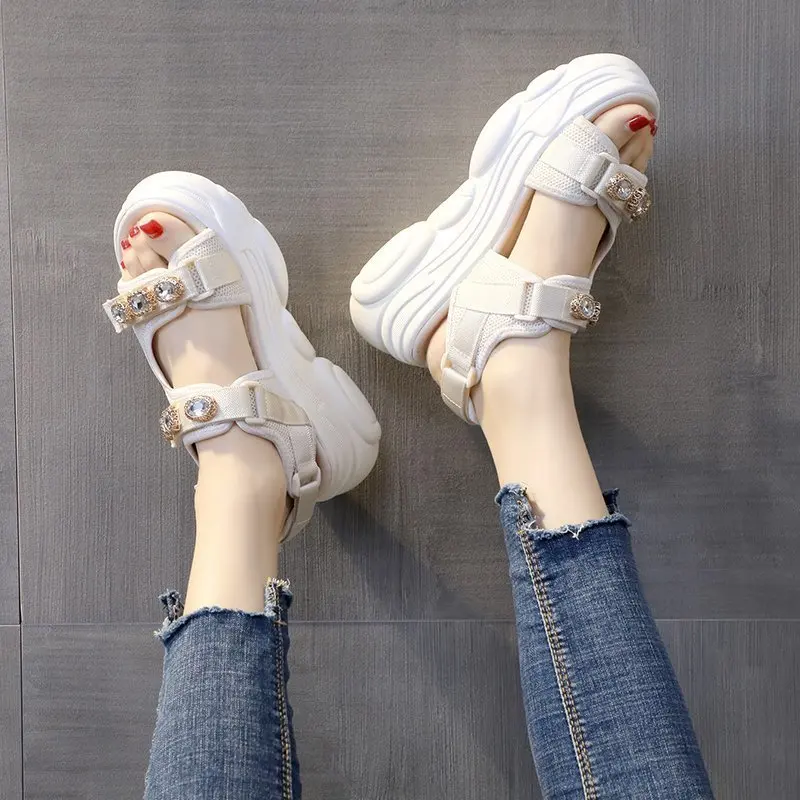 

Босоножки на платформе; Женская обувь; Повседневная обувь на толстой подошве сандалии стразы; Босоножки с открытым носком; Летняя женская о...