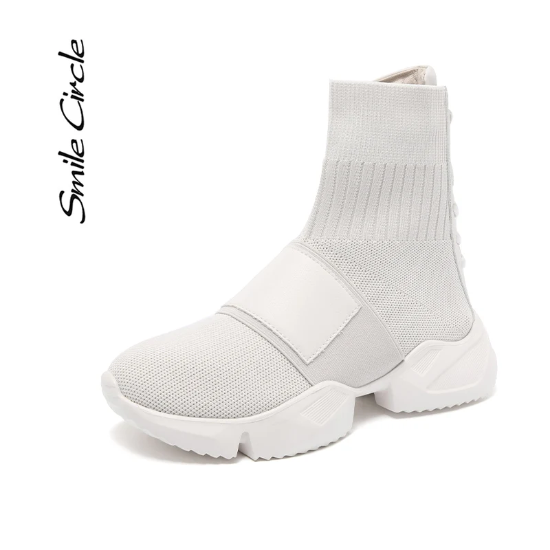 Ботильоны Smile Circle Носки сапоги вязание High-топ Вскользь ботинки 2019 | Обувь