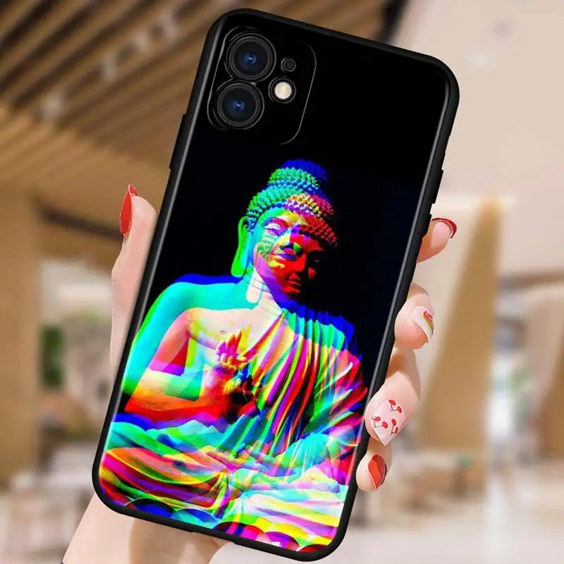 

Psychedelic Trippy Buddha Art for iPhone 5 5S 6 7 8 X XR XS 11 SE 12 2020 mini Plus Pro MAX TPU Black Soft Cover