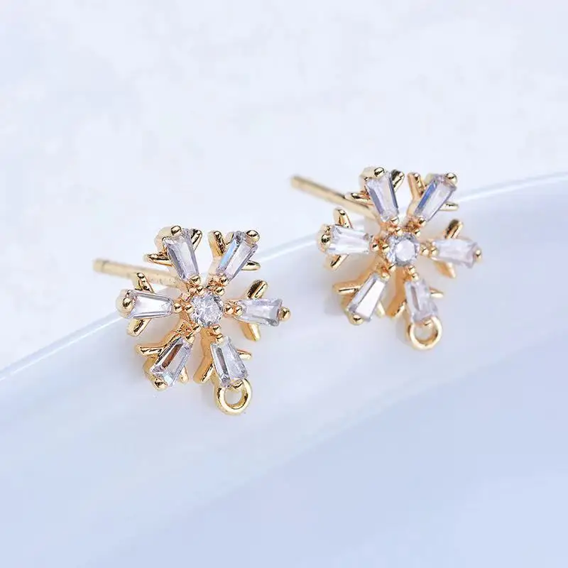 

4pcs 11*10mm 24K Gold Color Plated Brass with Zircon Snowflake Earrings High Quality Diy Fashion Jewelry Findings Accessories