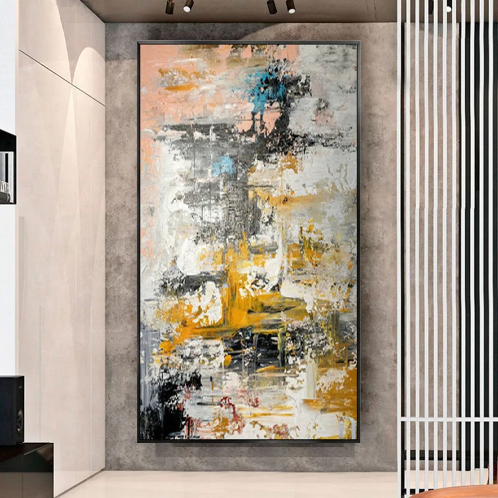 

Большая Настенная картина маслом, вертикальная абстрактная картина ручной работы, декоративные рамки для украшения гостиной, Золотая карт...