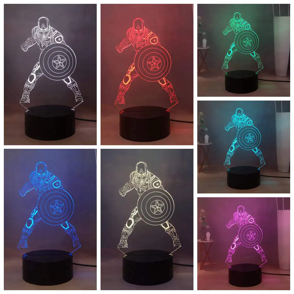 Lava 3D 7 цветов крутой герой Капитан Америка иллюзия светодиодный акриловый пульт