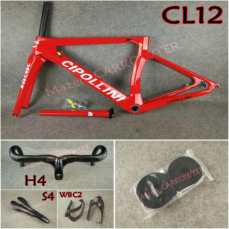 Package 2 Красный с белым логотипом T1000 3K Cipollini NK1K карбоновые рамы для дорожного велосипеда, руль, седло для бутылки, клетки 50 мм, карбоновые колеса A271, ступицы - Цвет: Package 2