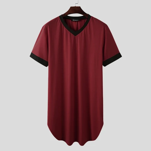 Мужская Ночная рубашка с коротким рукавом и V-образным вырезом, свободная удобная домашняя одежда, халат в стиле пэчворк, мужские халаты размера плюс INCERUN