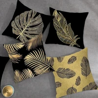 40hotcushion case soft touch dust proof polyester black golden palm leave printed throw pillow cover home supplies
