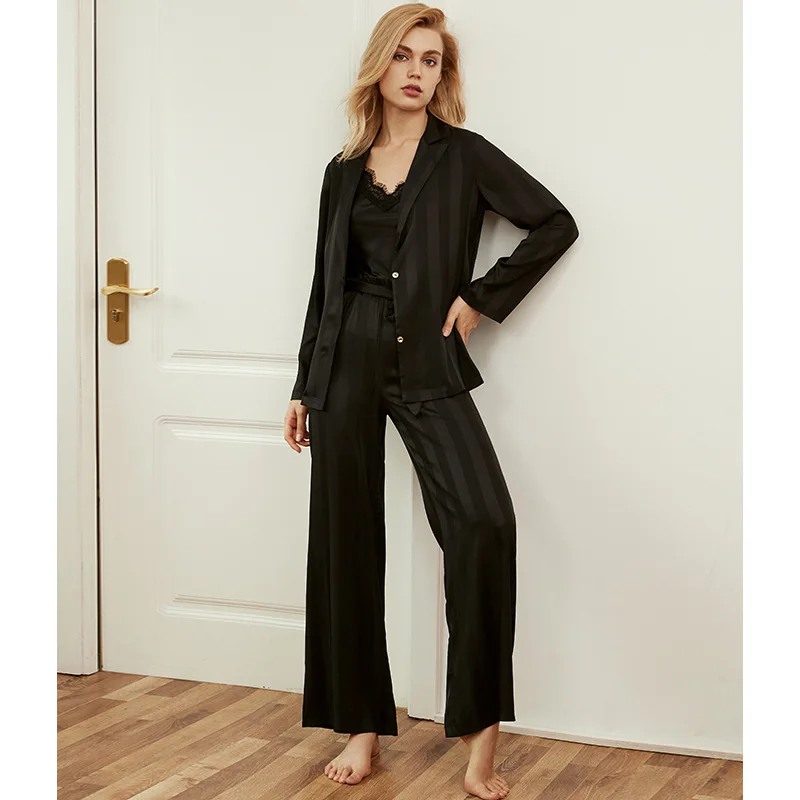 

Europe And America Sexy Sleepwear Lingerie Pajamas Women Three-Piece Set Spring Autumn Ice Silk Sling Sleep Tops Home Service