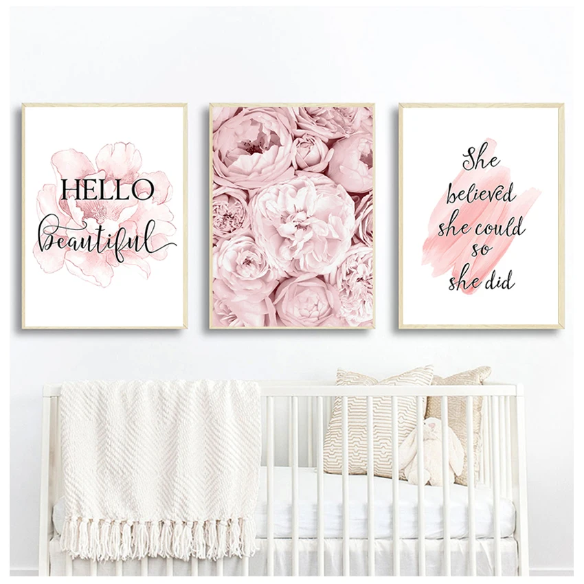 Фотография детской комнаты Декор для дома розовый цветок пиона плакат в