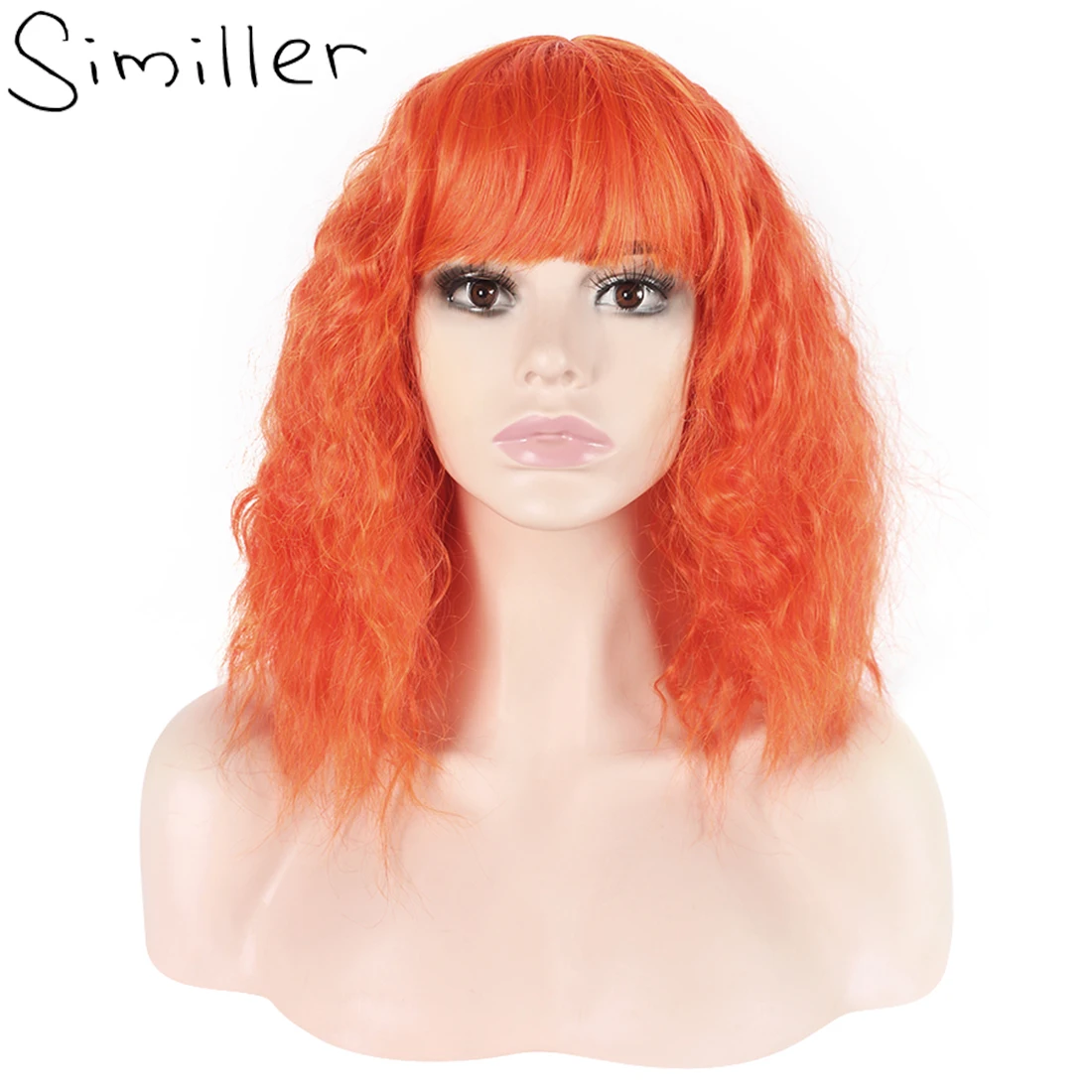 

Similler Short Synthetic Wigs for Women Orange Curly Cosplay Wigs with Bangs Heat Resistance Hair