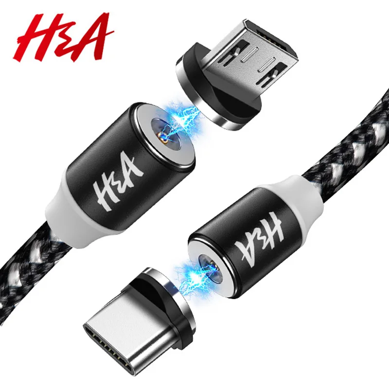 Магнитный usb-кабель H& A для быстрой зарядки, кабель USB типа C, Магнитный зарядный кабель Micro usb для зарядки и передачи данных, кабель USB для мобильного телефона