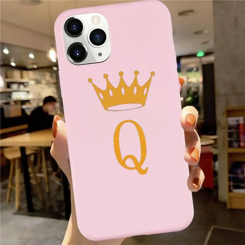 

Custom name Letter Gold crown Phone Case Candy Color for iPhone 6 7 8 11 12 s mini pro X XS XR MAX Plus Anti-fall cell