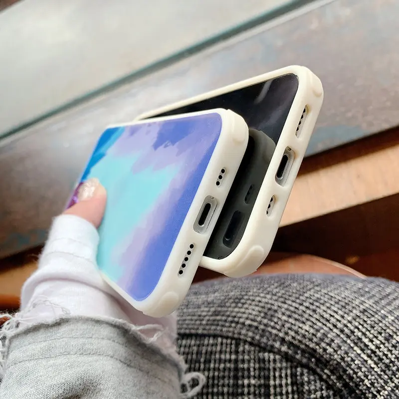 

For iPhone 12 Pro Max Watercolor Painting Camera Protection Phone Case For iPhone 11 12Mini XR XS Max X 7 8 Plus Soft Cover Capa