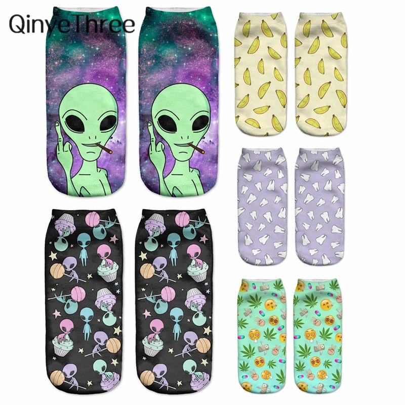 Новое поступление женские низкие носки до щиколотки забавные пришельцы с 3D
