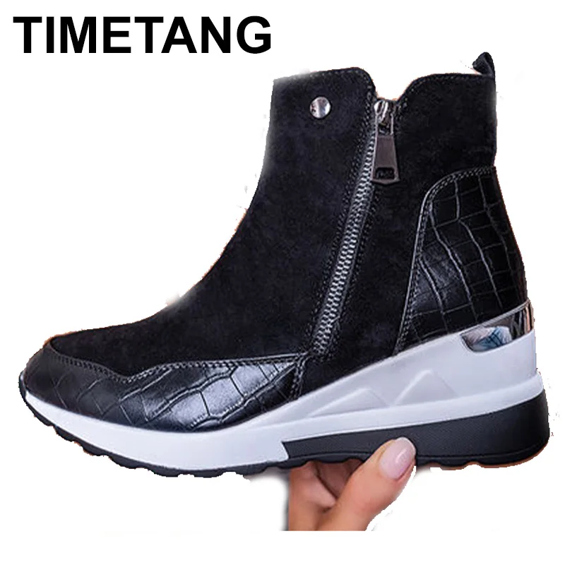 

TIMETANGWinter Women Shoes Fashion Casual Women Shoes Comfortable Zipper Sneakers Waterproof High Top Platform Women Shoes