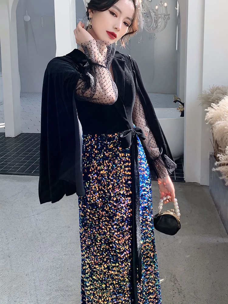 Женское платье с газовым полем элегантное простое для банкета ежегодного